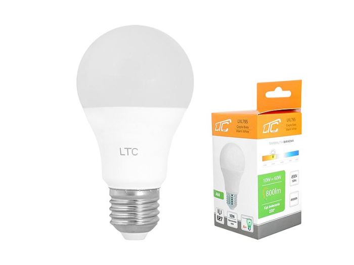 Obrázek zboží Žárovka LED A60 E27 hrušková 230V/10W, teplá bílá, LTC