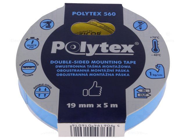 Obrázek zboží Oboustranná lepící pěnová páska ANTICOR POLYTEX 560, šíře19mm, 5m