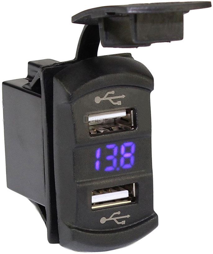 Obrázek zboží Napájecí zdířka 2x USB - typ Carling s voltmetrem - modrý
