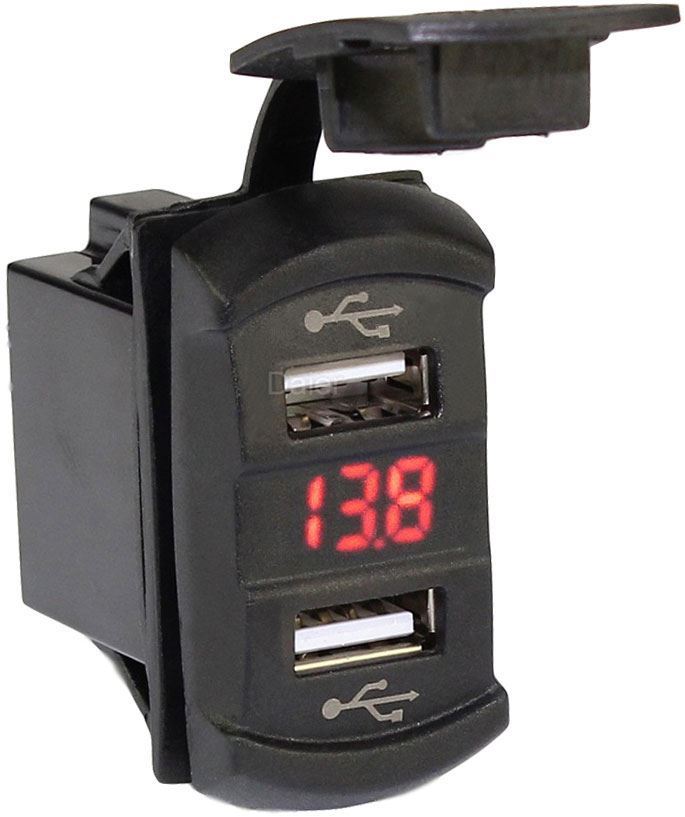 Obrázek zboží Napájecí zdířka 2x USB - typ Carling s voltmetrem - červený