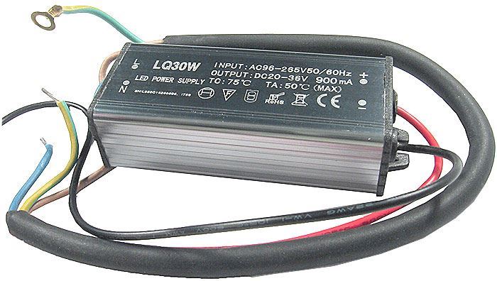 Obrázek zboží Zdroj- LED driver 30W, 24-36V/76mA pro LED 30W ,IP65, napájení 230V