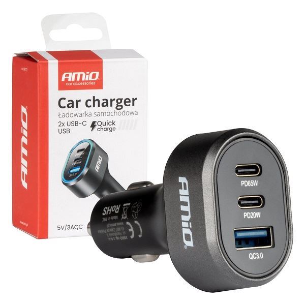 Obrázek zboží Autoadaptér 85W QC3.0 PD65W PD20W 2x USB-C 1x USB-A AMIO