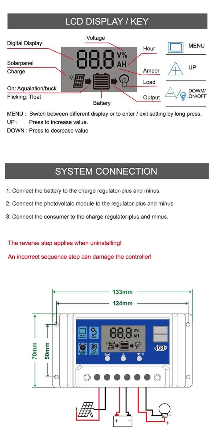 Obrázek zboží Solární regulátor PWM  SY3024H 12-24V/30A+USB pro Pb baterie