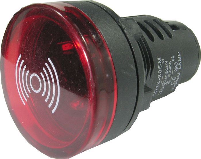 Obrázek zboží Kontrolka 12V LED 37mm, AD16-30SM, červená s bzučákem