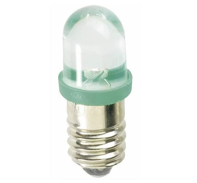 Obrázek zboží Žárovka indikační (kontrolka)  LED E10 zelená 3V, 12mA