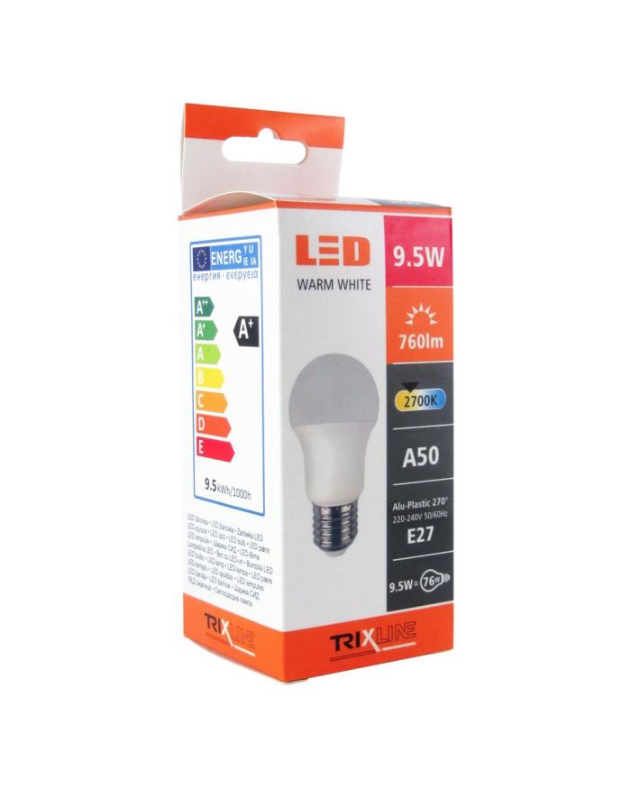 Obrázek zboží Žárovka LED TRIXLINE 9,5W E27 A50 teplá bílá