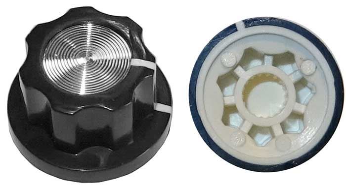 Ilustrační foto Přístrojový knoflík MF-A01 19,5x12mm, drážkovaná hřídel 6mm Obrázek zboží Přístrojový knoflík MF-A01 19,5x12mm, drážkovaná hřídel 6mm