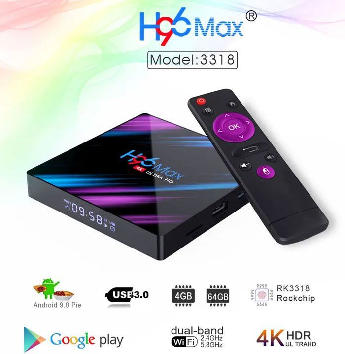 Obrázek zboží Smart TV box H96 MAX RK3318, 4GB RAM, 64GB ROM