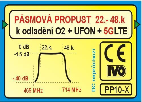 Obrázek zboží Pásmová propust UHF (22-48k), PP10-X k odladění O2+UFON+LTE
