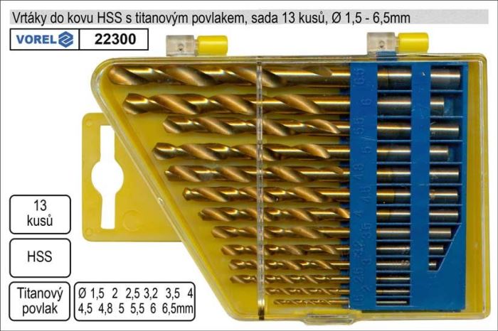 Obrázek zboží Sada vrtáků HSS 13ks průměr 1,5-6,5mm TITAN