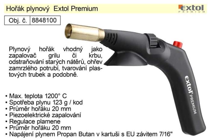 Obrázek zboží Plynový hořák Extol Premium na plynové kartuše se EU závitem 7/16