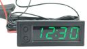 Obrázek zboží Teploměr,hodiny,voltmetr  panelový 3v1, 12V, zelený, 2 tepl.čidla