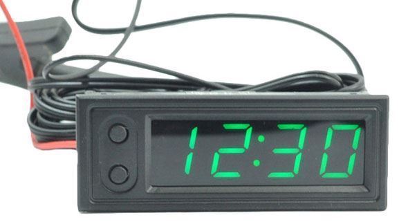 Obrázek zboží Teploměr,hodiny,voltmetr  panelový 3v1, 12V, zelený, 1 tepl.čidlo