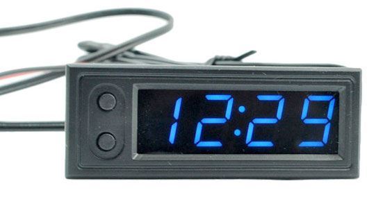 Obrázek zboží Teploměr,hodiny,voltmetr  panelový 3v1, 12V, modrý, 1 tepl.čidlo