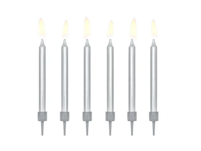 Obrázek zboží Narozeninové svíčky, stříbrné, 6cm, 6ks