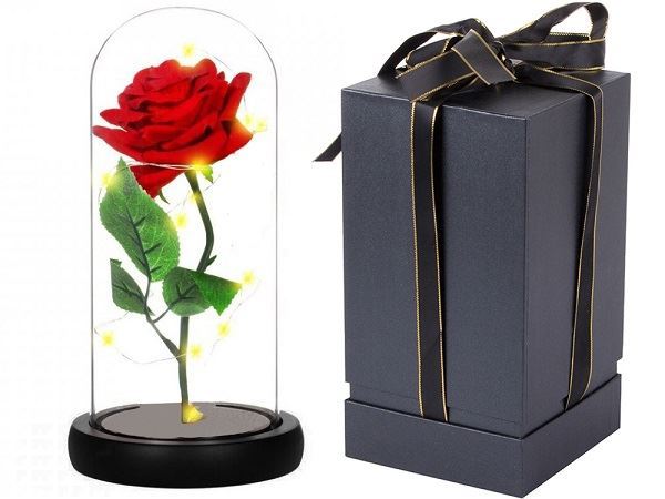 Obrázek zboží Věčná růže ve skle,  LED světlo, černá krabička