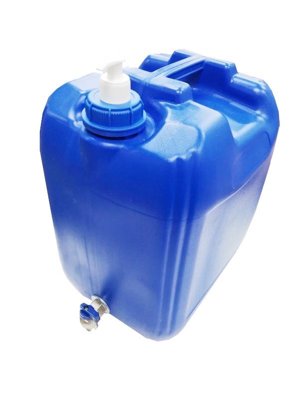 Obrázek zboží Plastový kanystr modrý na vodu 10l s kohoutkem a dávkovačem mýdla