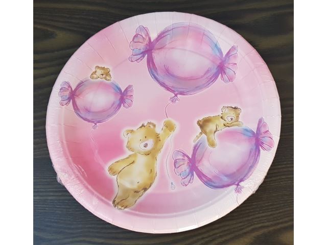 Obrázek zboží Papírové talířky  Medvídek růžový, 23cm, 8ks